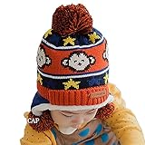 【SEBLES】ベビー服 ユニセックス 耳当て ニット帽 あったか 防寒 モンキー サル 猿 可愛い 10ヶ月～4歳(オレンジ)