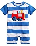 [Vaenait Baby] 6-24ヶ月100%綿ベビー服男の子半袖ロンパース カバーオール Happy Train 18-24M