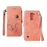 LG K10 ケース,COOSTOREJPレトロエンボス加工ローズFlorals PUレザーケース磁気カードウォレット+取り外し可能な手首ストラップのデザインは、に適用する LG K10,ピンク
