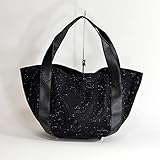 【選べる3カラー】スタッズトートバッグ グレー カーキ ラインストーントートバッグ ブラック オールシーズン使える マザーズバッグ 141007 (ブラック×ブラックストーン)