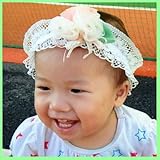 スウィートキス オーガンジースリーフラワー付レース ヘアバンド ベビー ヘアバンド フォーマル (ホワイト)