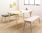 ほっこり北欧を感じるダイニング3点セット 天然木アッシュ 【テーブル(幅140cm)1＋ベンチ2】 (ベンチ：ベージュ2台)