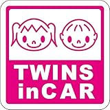 Sticker Shop Haru ＴＷＩＮＳ IN CAR マグネット 双子の男の子と女の子角型 ピンク