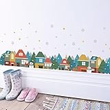 Zooarts Cartoon House Christmas Santa Claus Snowman Snowflake Mural Baseboard Wall Sticker Removable