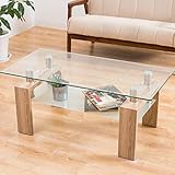 センターテーブル 「マックス(クリアガラス)」【ナチュラル色/木目色】 100cm幅