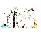 RRRLJL Colorful Jungle Tree with Zoo Animals and Owls Wall Decal Sticker Kid's Room Decorative [並行輸入
