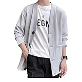 [エブリワンラフス] メンズ カーディガン ニット 服 大きいサイズ カジュアル 長袖 無地 おしゃれ 春秋服 ビジネス ロング 薄手 オフィス カジュアル vネック カーデガン (L, ライトグレー)