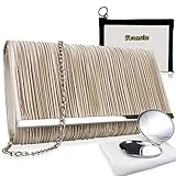 [Reussite] パーティーバッグ 結婚式 大きめ 3way プリーツ レディース クラッチバッグ ハンドバッグ ショルダーバッグ 披露宴 お呼ばれ/Cherie hearte (シャンパンゴールド)