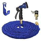 Yardsky 伸縮ホース 強化改良 マジック 8パターン 延長 ガーデニング 洗車 掃除 シャワー ブルー 7.5m