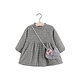 ベビー服 女の子ワンピース 子供服 Pojour 可愛いチェック柄スカート 猫バッグ付き スカート 裏毛 長袖ドレス オシャレ 秋 綿 通園 発表会 旅行 記念日 プレゼント