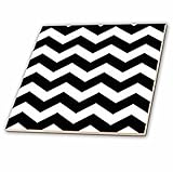 3dRose ct_179670_1 Black and White Chevron Zig Zag Pattern Stylish Big Bold Zigzags Ceramic Tile, 4"