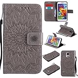 Samsung Galaxy S5 ケース 高品質 PU手帳型 耐摩擦 全面保護ケース カード収納 スタンド機能 財布型 Samsung Galaxy S5 用 ケース (P2 グレー)