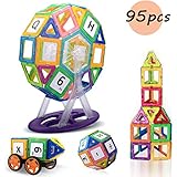 Lumturiマグネットブロック 磁石ブロック マグネット 積み木 ゲーム おもちゃ 立体パズル モデルDIY 知育おもちゃ 赤ちゃん 集中力/想像力/創造力を育てる知育玩具 車/観覧車セット 子供用 95ピース入り