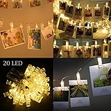 LEDストリングライト、フォトクリップ文字列ライトバッテリ電源付き、ウェディングパーティークリスマスライト壁装飾ライトfor Hanging写真絵画画像カード・メモノートアートワーク ホワイト Pho