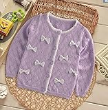 ルル屋 ベビー服 女の子 カーディガン ガールズトップス 長袖 子供セーター ニットカーデ 女児アウターウェア 幼児 スイート カジュアル (90cm, パープル)