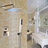 Rozinバスルーム2ウェイミキサーコントロール12-inch正方形LEDカラーRainfallシャワーセットwithハンドヘルドスプレーゴールド仕上げ RZ111817