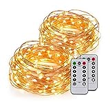 バンドル2の銅線ストリングライト、電池式ティアドロップMicro LED装飾フェアリー文字列ライト、16.4 Ft Fireflyライトリモートコントロール付き、調整可能な明るさ(ホワイト)
