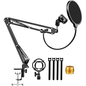 SINZON マイクスタンド マイクアーム 卓上 コンデンサー 差し込み式 マイクホルダー ポップブロッカー グースネック ポップガード ショックマウント セット 実況 配信 カラオケ 角度調節可能 日本語取扱説明書