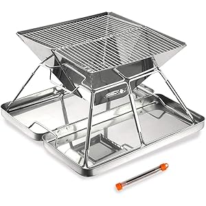 バーベキューコンロ 焚き火台 収納ケース付き ステンレス製 2-4人用 アウトドア キャンプ 火吹き棒付き