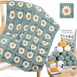 Coopay かぎ針編みキット 初心者用 ブランケット用 Granny Squares かぎ針編みブランケットキット 説明書と十分な糸付き 完全なかぎ針編みスターターキット 初心者 大人用
