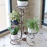 HY フラワーラックバルコニーリビングルーム鍛鉄多段屋内草プラントスタンド蘭の棚 (色 : チョコレート色, サイズ さいず : L57CM*H82CM)