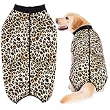 KUVEELA PET 大型犬 中型犬 術後服 メス オス 犬 手術後 服 犬用術後ウェア 介護服 ペット服 エリザベスカラー 避妊 離乳 傷口保護（（ヒョウ柄）ブラック 4L）