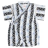 甚平 ロンパース ベビー 男の子 綿100% 日本製生地 グレコ カバーオール 麻縞/青-9927 80cm