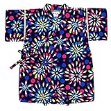 アスナロ（甚平） 甚平 ベビー 女の子 子供 日本製生地 花火柄 綿100％ ロンパース80 ネイビー