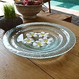 ガラス 水盤 tangga （L）（プルメリア造花5個、白い小石付き） 【 花器 水鉢 ボウル フラワーベース アジアン雑貨 】