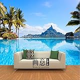 3 D 室ベッドルームのテレビの背景の風景青い空壁紙 BQ 221 座って