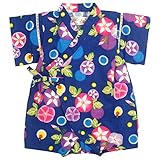 甚平 ロンパース ベビー 女の子 綿100% 日本製生地 グレコ カバーオール 朝顔/紺-9780 70cm