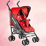 ベビーベビーカー、折り畳み式四輪車、軽量リクライニング傘、高炭素鋼ボディ、スーパーショックアブソーバ ( Color : Red )