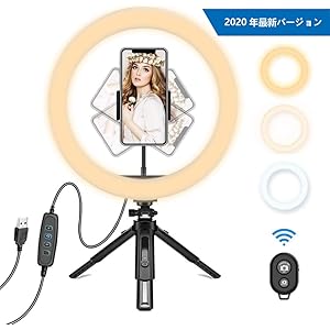LEDリングライト OEARE 10インチ 自撮りライト 3色モード付き 卓上撮影照明用ライト 高安定性 三脚スタンド 10輝度調光 3000K-6000K Bluetoothリモコン スマホスタンド付き 美容化粧/YouTube/Tiktok生放送/ビデオカメラ撮影用 【日本語説明書】【正規品】