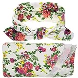 (アイム)iiniim　ベビー　ラップ　赤ちゃん　フリース　寝袋　おくるみ　ブランケット　新生児　着る毛布　コットン　暖かい　睡眠袋　幼児　花柄　ヘッドバンド付　３色 ホワイト ワンサイズ