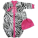 【未熟児】【低出生体重児】【早産児】【NICU】用 ベビー服：長袖ガウン ゼブラ 帽子付き