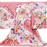 【お宮参り着物】【赤地系 梅 桜 花の柄】女の子 染め絞り 友禅 刺繍 正絹【風呂敷プレゼント / ギフト対応】