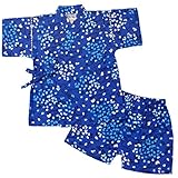 ボーイズ|ベビー|浴衣|甚平[くろわっさんす べべ]ベビー甚平|上下セット|さくら|桜柄|和柄((日本製生地)綿100％|男の子|男児用 90cm ブルー