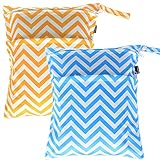 Damero 2pcs Pack Cute Travel Baby Wet and Dry Cloth Diaper Organizer Bag( Medium, Yellow Chevron+Blu