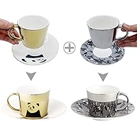 コーヒーカップ マグカップ カップ&ソーサー ペア 230ml,ティーカップ パンダと馬 強化陶器 カプチーノカップ 高品質 紅茶・珈琲兼用食器 2客セット