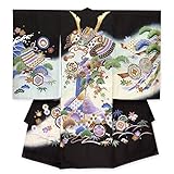 産着 男の子 お宮参りの着物 刺繍入りの熨斗目 （正絹）「黒 兜に松と扇」HBU820