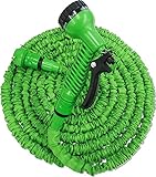 PROTEK 最大3倍 伸びる ネオワンダフルホース(PNWH-5-GR)  伸縮 軽量 内部ホース2重構造型　5m ～ 最大15m　7パターン 散水 ノズル 付き PNWH-5-GR　本体色：グリー