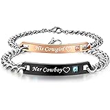 His & Hers Matching Set Titanium Stainless Steel His Cowgirl Her Cowboy Couple Bracelet in a Gift Box