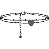 PROSTEEL Double Layer Heart Anklets for Girls Women, Stainless Steel Chain Ankle Bracelets Hypoallergenic, Valentine's Jewell