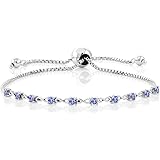 Gem Stone King 925 Sterling Silver Blue Tanzanite Tennis Bracelet For Women (0.80 Cttw, Gemstone Birthstone, Fully Adjustable