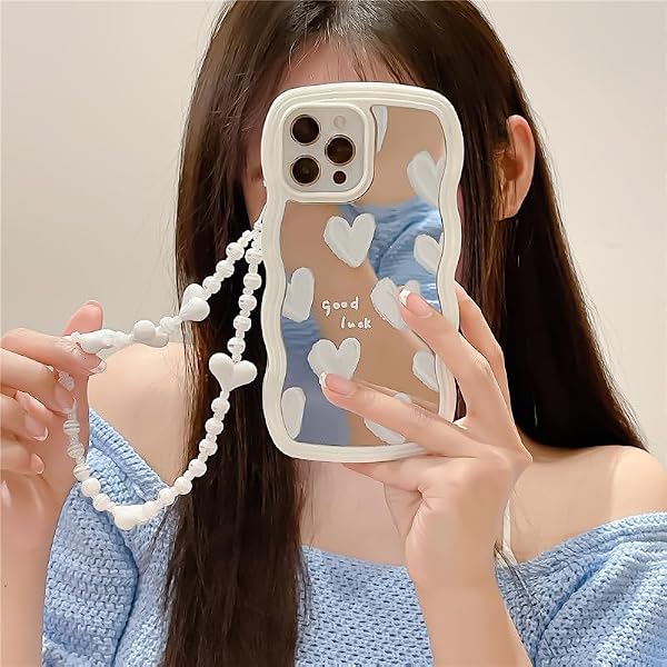 Amazon.co.jp: iPhone12用ケース ハート 白 韓国 鏡 なみなみ かわいい 