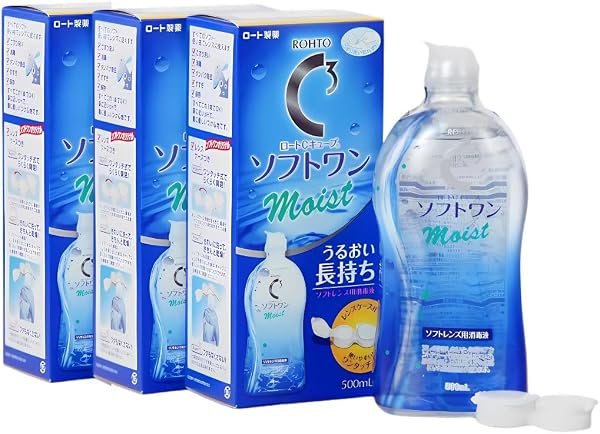 ロートコンタクトケア 【まとめ買い】 C3ソフトワンモイスト 500mL × 3個パック コンタクトレンズ用消毒液 レンズケース付き 【医薬部外品】 - 1