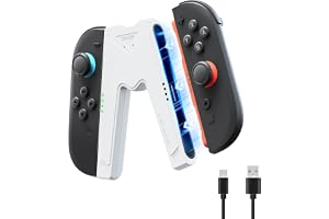 JEMDO 【2025新登場】Switch 2に対応 ジョイコン２充電グリップ 磁気固定 軽量V型グリップ LED充電表示 充電しながらプレイ USB-A to Type-C ケーブル付属（白）