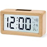 aboveClock Digital Alarm Clock, Wood with Sensor Modules, Table Clock with Large Display, Date, Temperature Display, Night Li