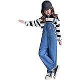 [Rolanko] 子供服 女の子 デニム サロペット キッズ ジーンズ ゆったり オーバーオール ワイド ブルー 130-170