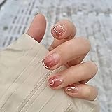 BHIDENAW ネイルチップ 24枚入 ネイルチップ ショート 秋冬 ネイルチップ 人気 和風 かわいい シンプル おしゃれ 成人式 入学式 卒業式 結婚式 パーティー 日常生活に使用できます 花嫁ネイル 光沢 つけ爪 両面テープ ウッドスティック